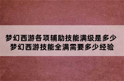 梦幻西游各项辅助技能满级是多少 梦幻西游技能全满需要多少经验